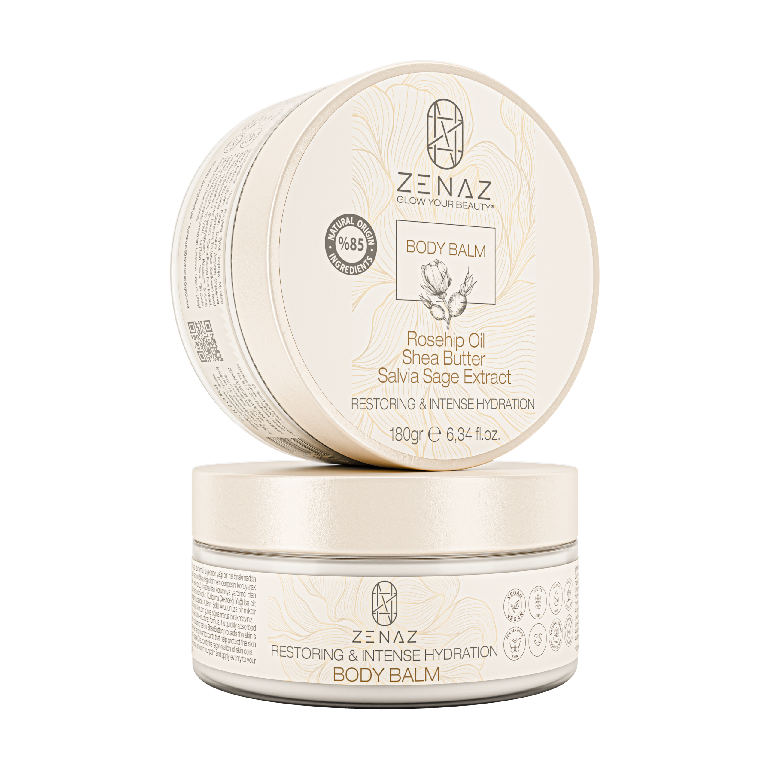 ZENAZ BODY BALM (ROSEHIP OIL, SHEA BUTER, SALVIA SAGE EXTRACT) RESTORING & INTENSEHYDRATION 180GR